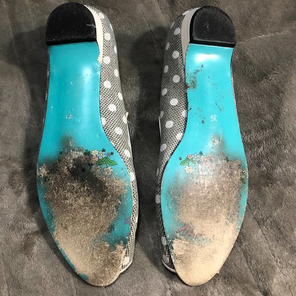 Size 39 Irregular Choice Mary Jane, peep toe, kitten heel, polka dotted, shoes. - Picture 9 of 10